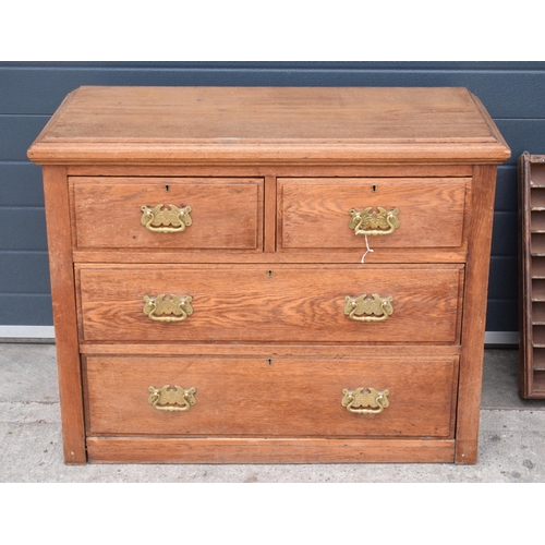 358 - Late 19th Century oak chest of drawers of nice proportions with later brass handles, 96 x 47 x 77cm ... 