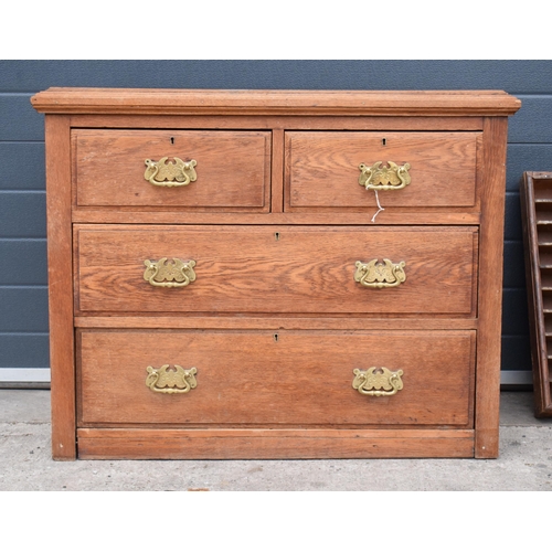 358 - Late 19th Century oak chest of drawers of nice proportions with later brass handles, 96 x 47 x 77cm ... 