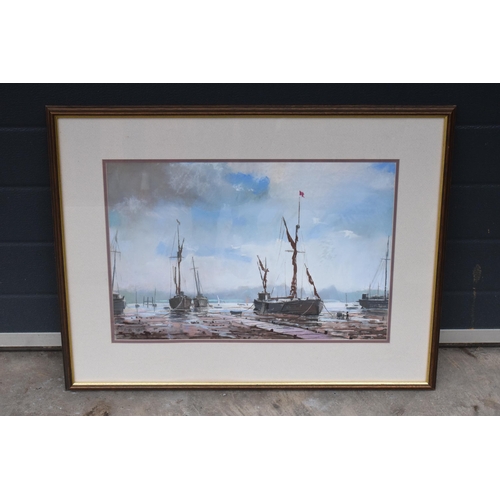 386 - Christopher Assheton-Stones (British, 1947-1999) framed and glazed pastel of a galleon / ships on wa... 