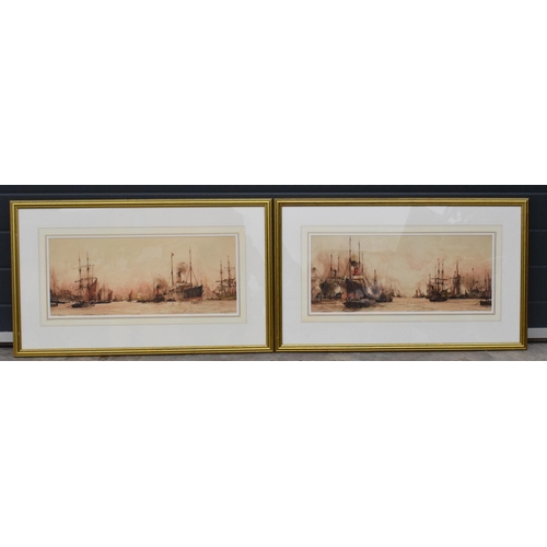 388 - A pair of framed and glazed prints of ships at sea, 60 x 26cm exc frames (2).