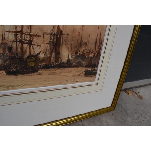 388 - A pair of framed and glazed prints of ships at sea, 60 x 26cm exc frames (2).