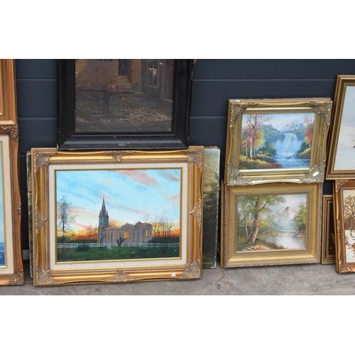 389 - A mixed group of framed oil on canvases and other mixed artwork of varying forms (9 pieces). Collect... 