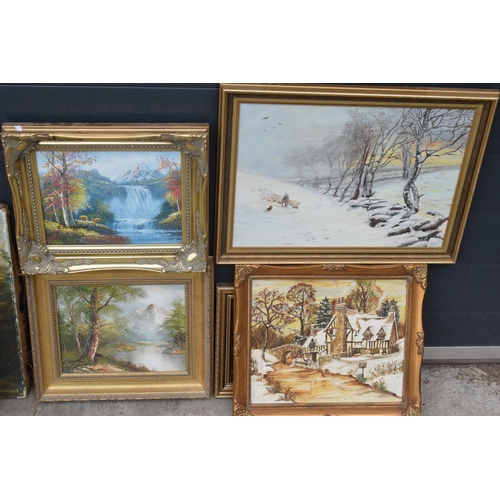 389 - A mixed group of framed oil on canvases and other mixed artwork of varying forms (9 pieces). Collect... 