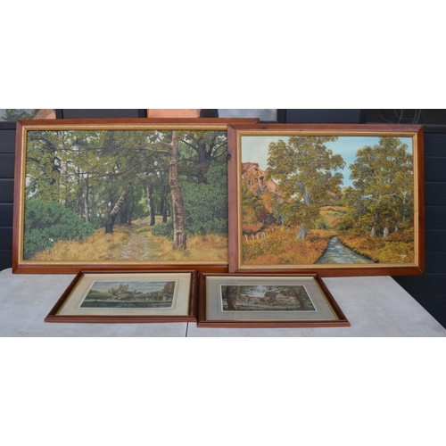 392 - A large near pair of oils on boards of scenes around Trentham Gardens together with a pair of framed... 