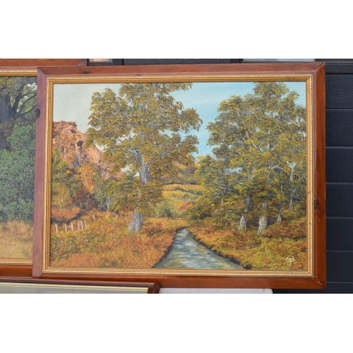 392 - A large near pair of oils on boards of scenes around Trentham Gardens together with a pair of framed... 