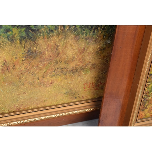 392 - A large near pair of oils on boards of scenes around Trentham Gardens together with a pair of framed... 