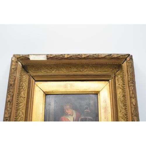 393 - 19th century Dutch oil on metal back of a tavern scene in period gilt ornate frame, artwork 19 x 15c... 