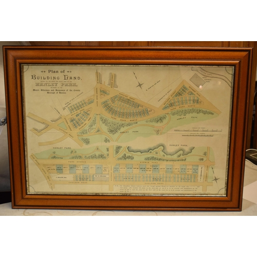 395 - Local Interest: Framed Plan of Building Land... of Hanley Park, Stoke on Trent, to the County Boroug... 