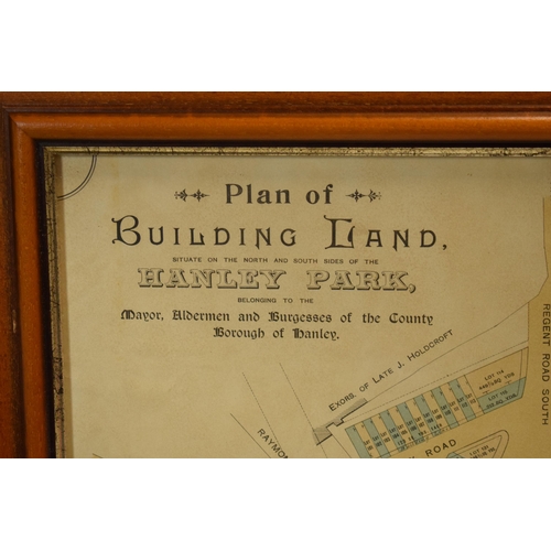 395 - Local Interest: Framed Plan of Building Land... of Hanley Park, Stoke on Trent, to the County Boroug... 