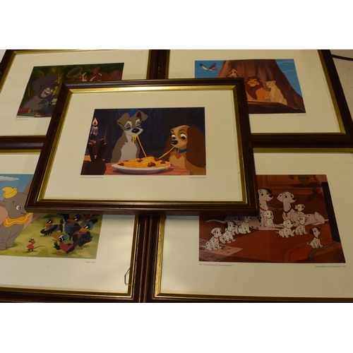 397 - A set of 5 framed and glazed Walt Disney prints to include titles such as 101 Dalmations, Lady and T... 