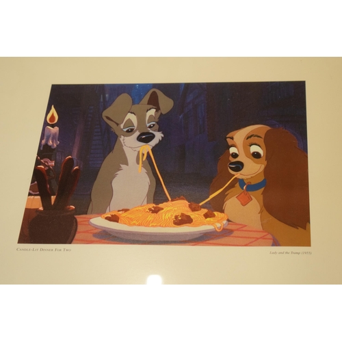 397 - A set of 5 framed and glazed Walt Disney prints to include titles such as 101 Dalmations, Lady and T... 