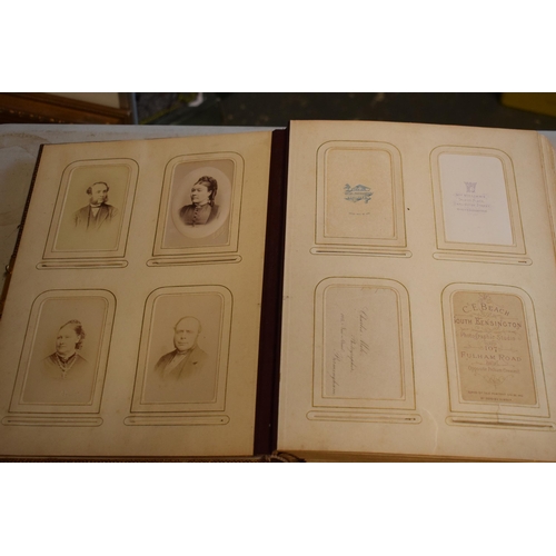 217 - Antique books to include leather bound photo albums to include photos, postcards, Carte De Visites a... 