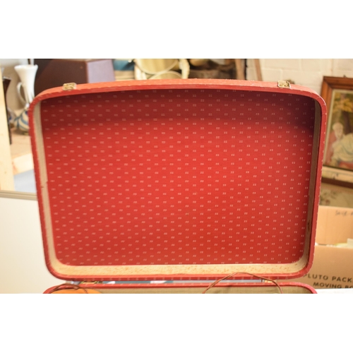 219 - Vintage cased Fidelity Rad portable record player in red, untested.