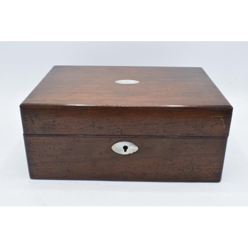 223 - 19th century mahogany jewellery box with Mother of Pearl inlay and fitted interior with contents, 28... 