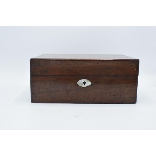 223 - 19th century mahogany jewellery box with Mother of Pearl inlay and fitted interior with contents, 28... 