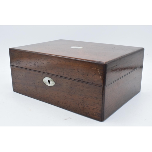 223 - 19th century mahogany jewellery box with Mother of Pearl inlay and fitted interior with contents, 28... 