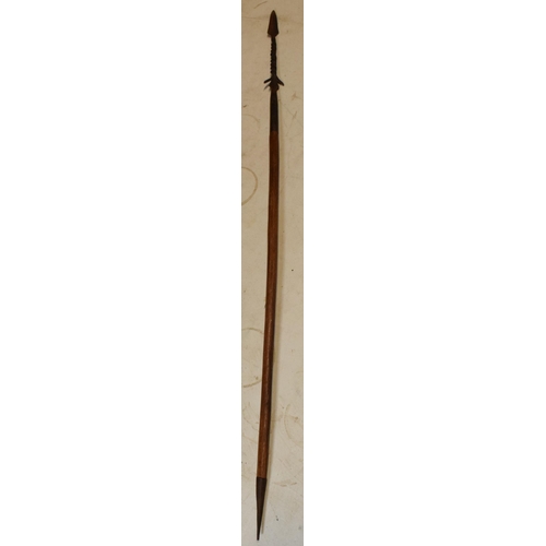 342 - 19th century wooden and barbed iron African fishing spear, 96cm long.