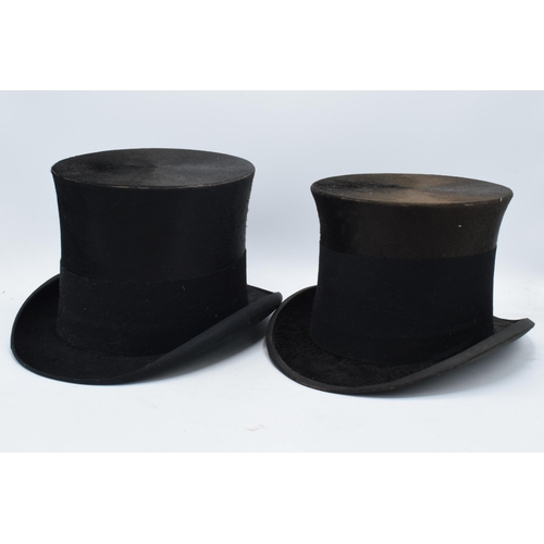 348 - A pair of black gentleman's top hats, one 'Best Quality London, opening 18x15cm, and the other Bayne... 