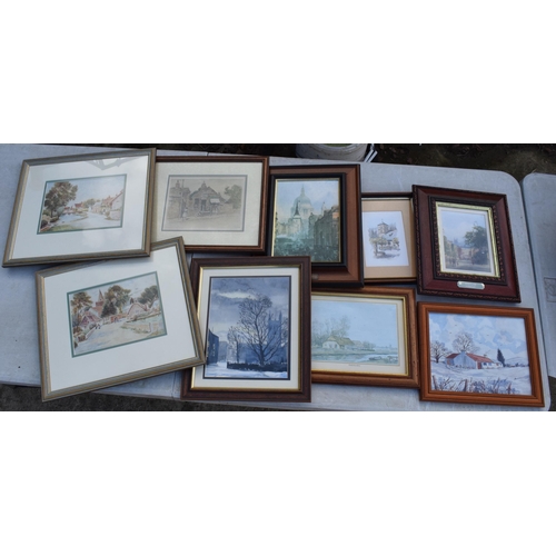 356 - A collection of framed artwork of rural scenes amongst others (9).