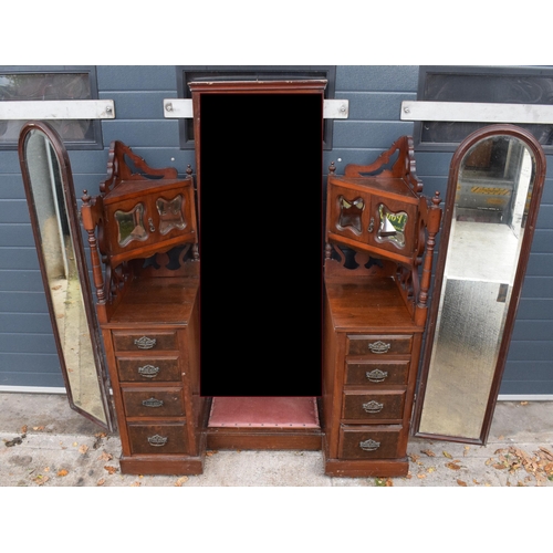 363 - Edwardian folding mirror dressing table set, flanked by drawers and fold-out mirrors, 136 x 54 x 165... 