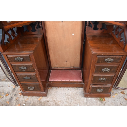 363 - Edwardian folding mirror dressing table set, flanked by drawers and fold-out mirrors, 136 x 54 x 165... 