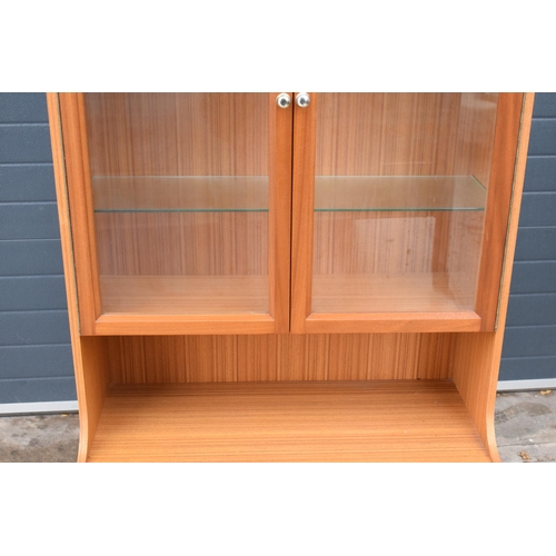 364 - Vintage Remploy glazed book case / display cabinet, 81 x 44 x 174cm tall, with lights.