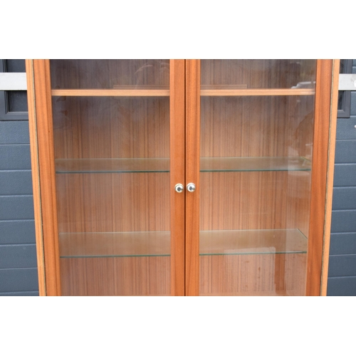 364 - Vintage Remploy glazed book case / display cabinet, 81 x 44 x 174cm tall, with lights.