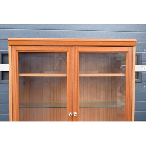 364 - Vintage Remploy glazed book case / display cabinet, 81 x 44 x 174cm tall, with lights.