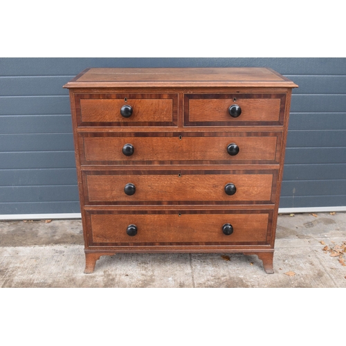 365 - 19th century oak 2 over 3 chest of drawers with ebonised handles, 110 x 54 x 108cm tall.