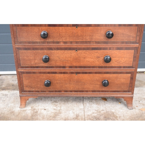 365 - 19th century oak 2 over 3 chest of drawers with ebonised handles, 110 x 54 x 108cm tall.