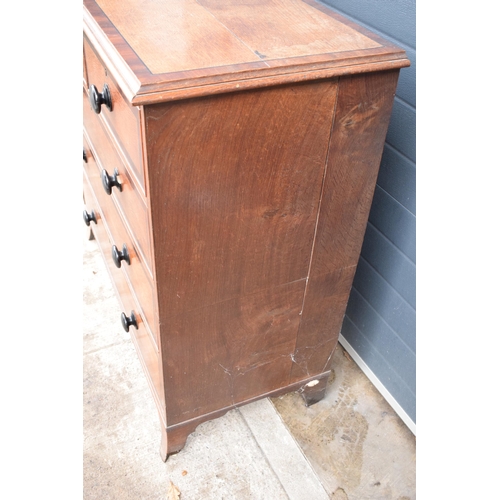 365 - 19th century oak 2 over 3 chest of drawers with ebonised handles, 110 x 54 x 108cm tall.