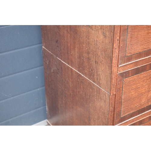 365 - 19th century oak 2 over 3 chest of drawers with ebonised handles, 110 x 54 x 108cm tall.