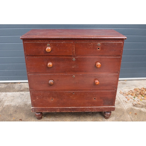 366 - Victorian painted pine chest of drawers raised on wooden feet, 104 x 47 x 107cm tall.