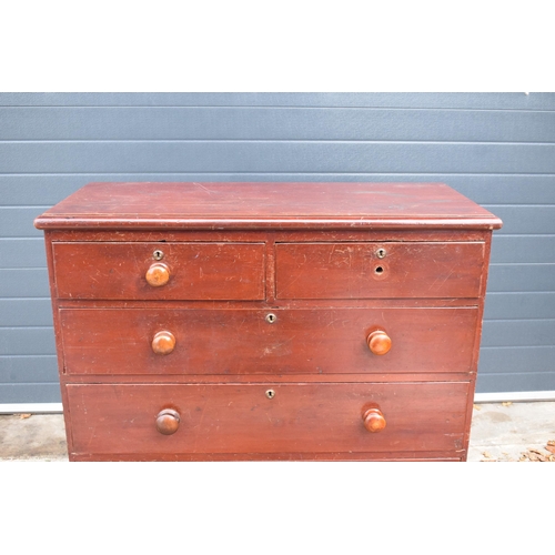 366 - Victorian painted pine chest of drawers raised on wooden feet, 104 x 47 x 107cm tall.