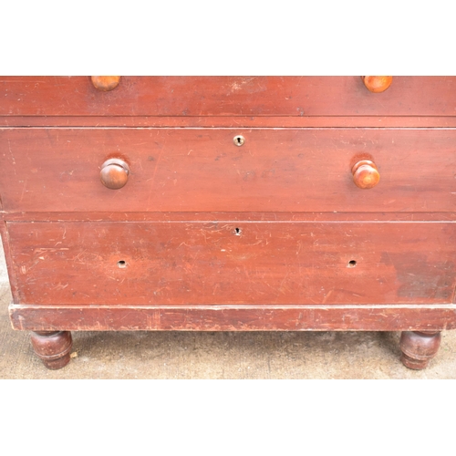 366 - Victorian painted pine chest of drawers raised on wooden feet, 104 x 47 x 107cm tall.