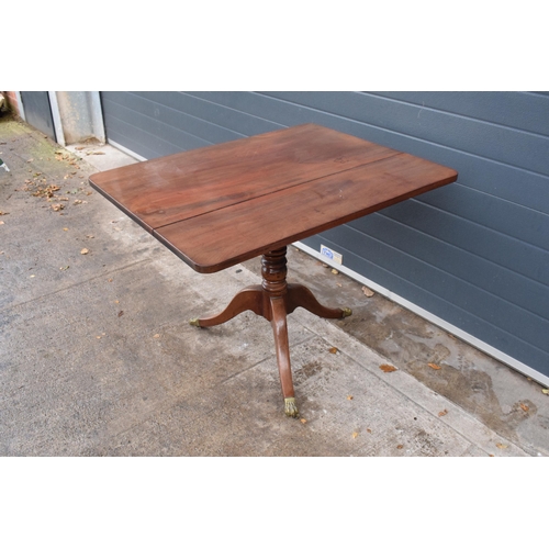 367 - Georgian polished mahogany square tilt-top tripod table with brass claw feet, 98 x 78 x 74 when flat... 