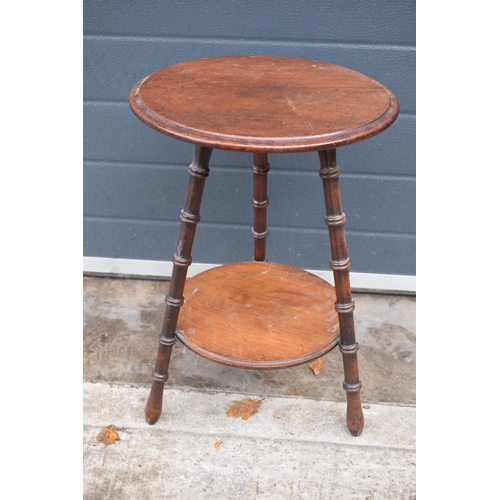 370 - 19th century wooden cricket table with turned legs, 54cm tall.