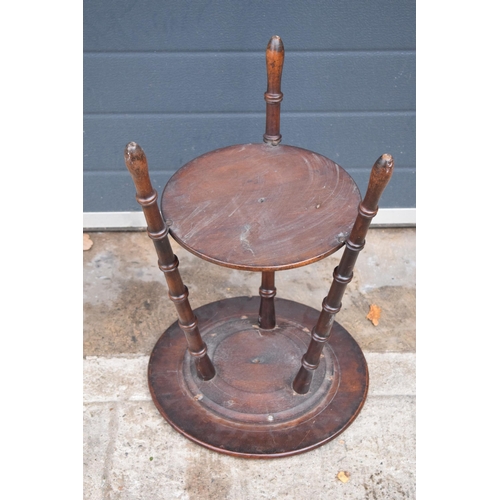 370 - 19th century wooden cricket table with turned legs, 54cm tall.