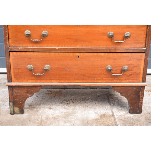 372 - 19th century mahogany bureau with satinwood inlay and fitted interior, 76 x 45 x 95cm tall.