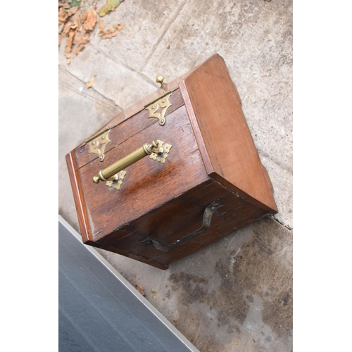 382 - 19th century wooden and brass coal scuttle, 44cm long.