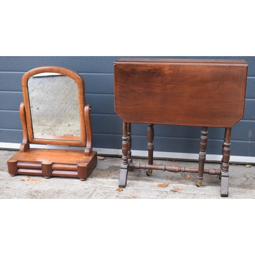 384 - Late 19th / early 20th century loo swing mirror with drawers together with Sutherland table, 61cm wi... 