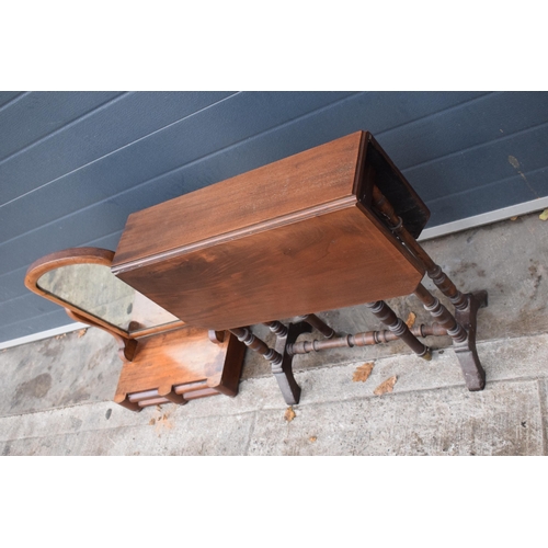 384 - Late 19th / early 20th century loo swing mirror with drawers together with Sutherland table, 61cm wi... 