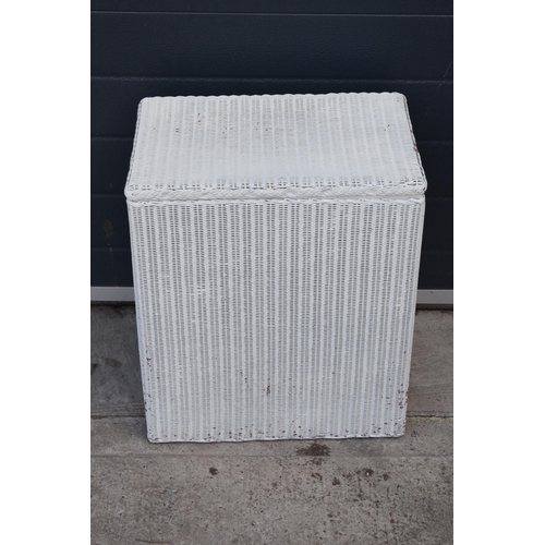 385 - Vintage 20th century white lloyd loom laundry basket, 47 x 32 x 53cm tall.