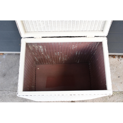 385 - Vintage 20th century white lloyd loom laundry basket, 47 x 32 x 53cm tall.