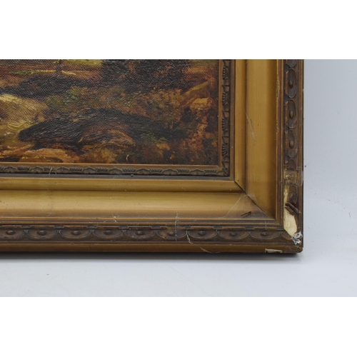 403 - 19th century rural landscape with a figure in the moors in period gilt frame, 19cm x 29cm exc frame.