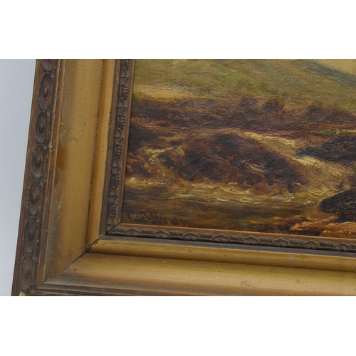 403 - 19th century rural landscape with a figure in the moors in period gilt frame, 19cm x 29cm exc frame.