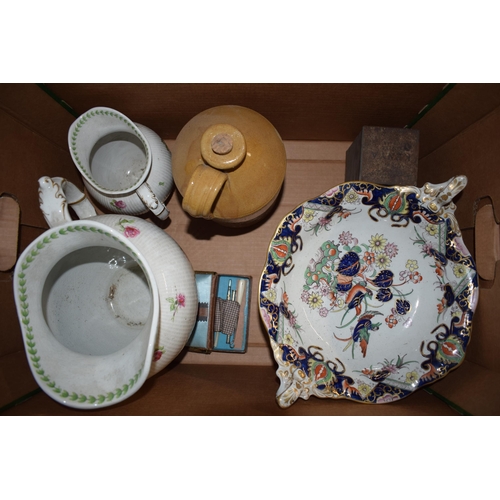 215 - A collection of items to include a Masons ironstone tazza / pedestal dish, George Jones Crescent chi... 