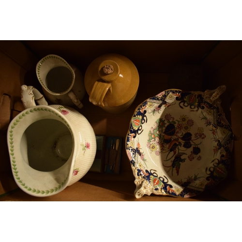 215 - A collection of items to include a Masons ironstone tazza / pedestal dish, George Jones Crescent chi... 