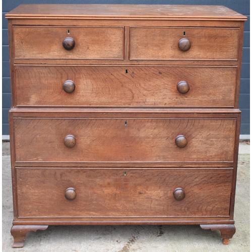 385B - 19th century mahogany 2 over 3 chest of drawers (splits into 2 sections), 113 x 58 x 117cm tall.