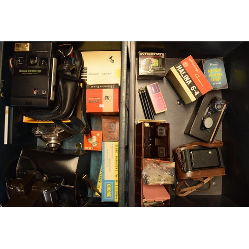 280A - A collection of cameras and accessories to include Kodak EK160-EF, Polaroid Colour Swinger II, tripo... 